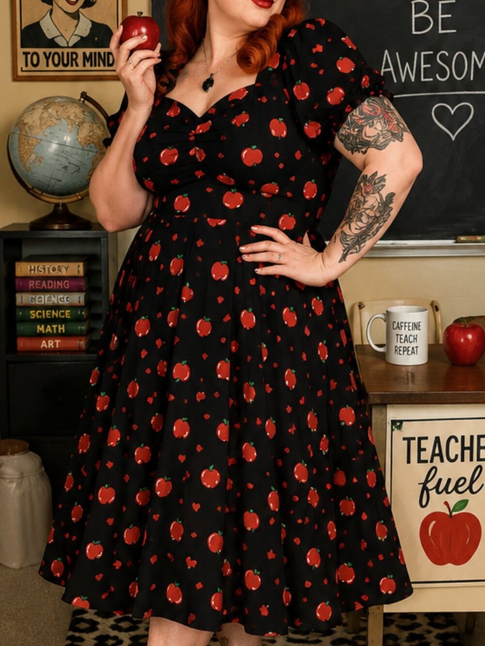 ModCloth x Collectif Apple Print Dress US 18 UK 22 Retro Rockabilly Pinup Midi